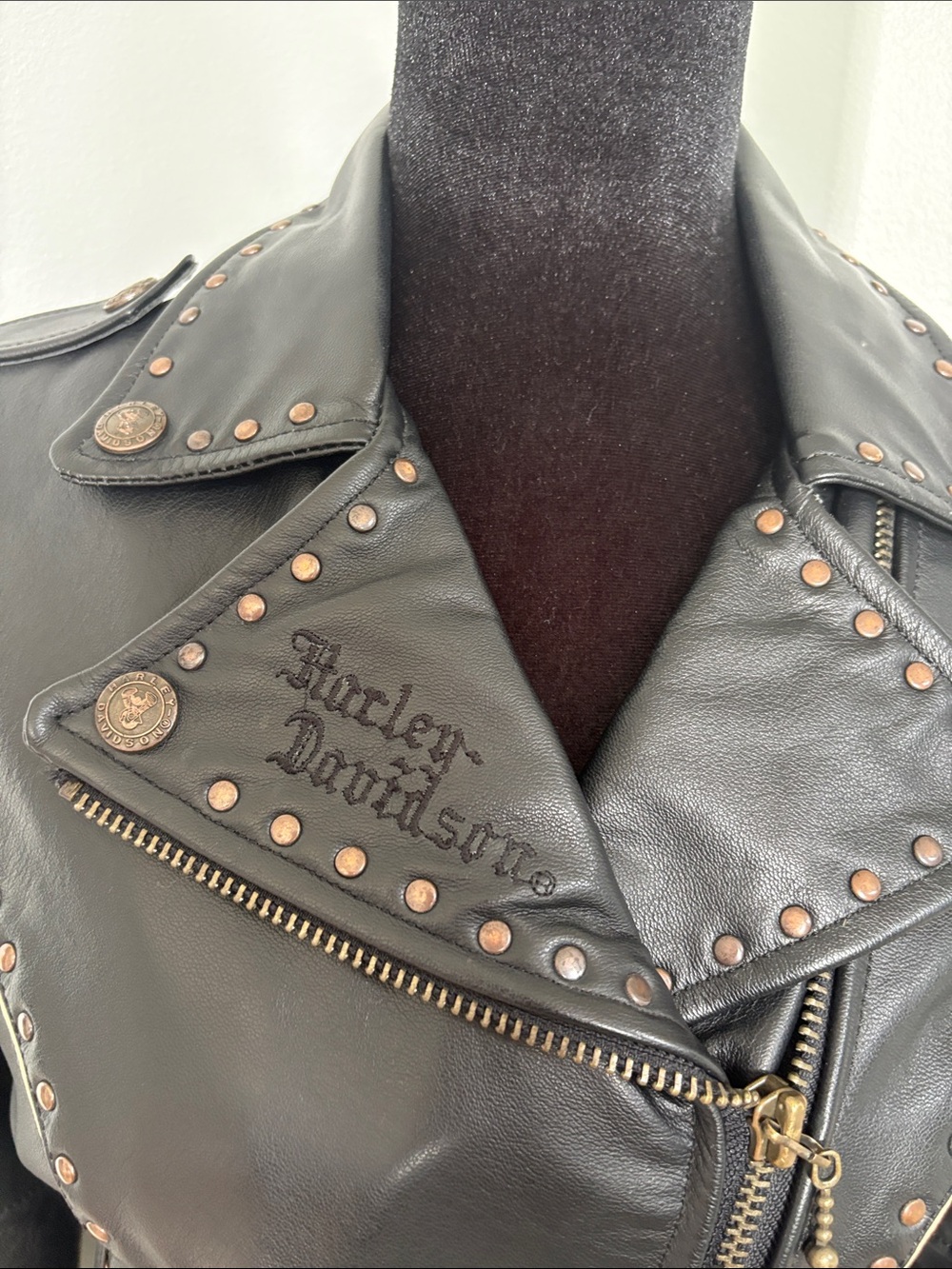 Vintage Harley-Davidson Black Leather Stud-Trim Moto Jacket - Picture 7 of 16